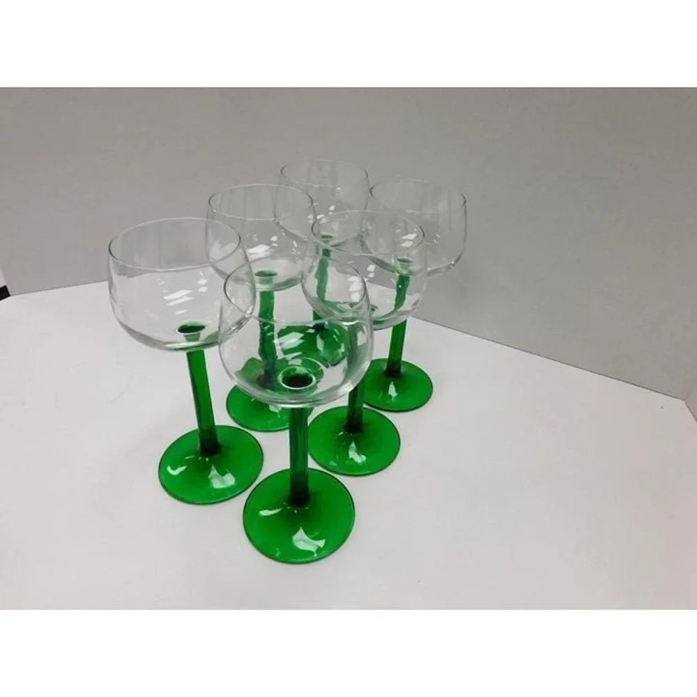 Vintage Set Of Luminarc France Emerald Green Stem Wine Glasses 6.5